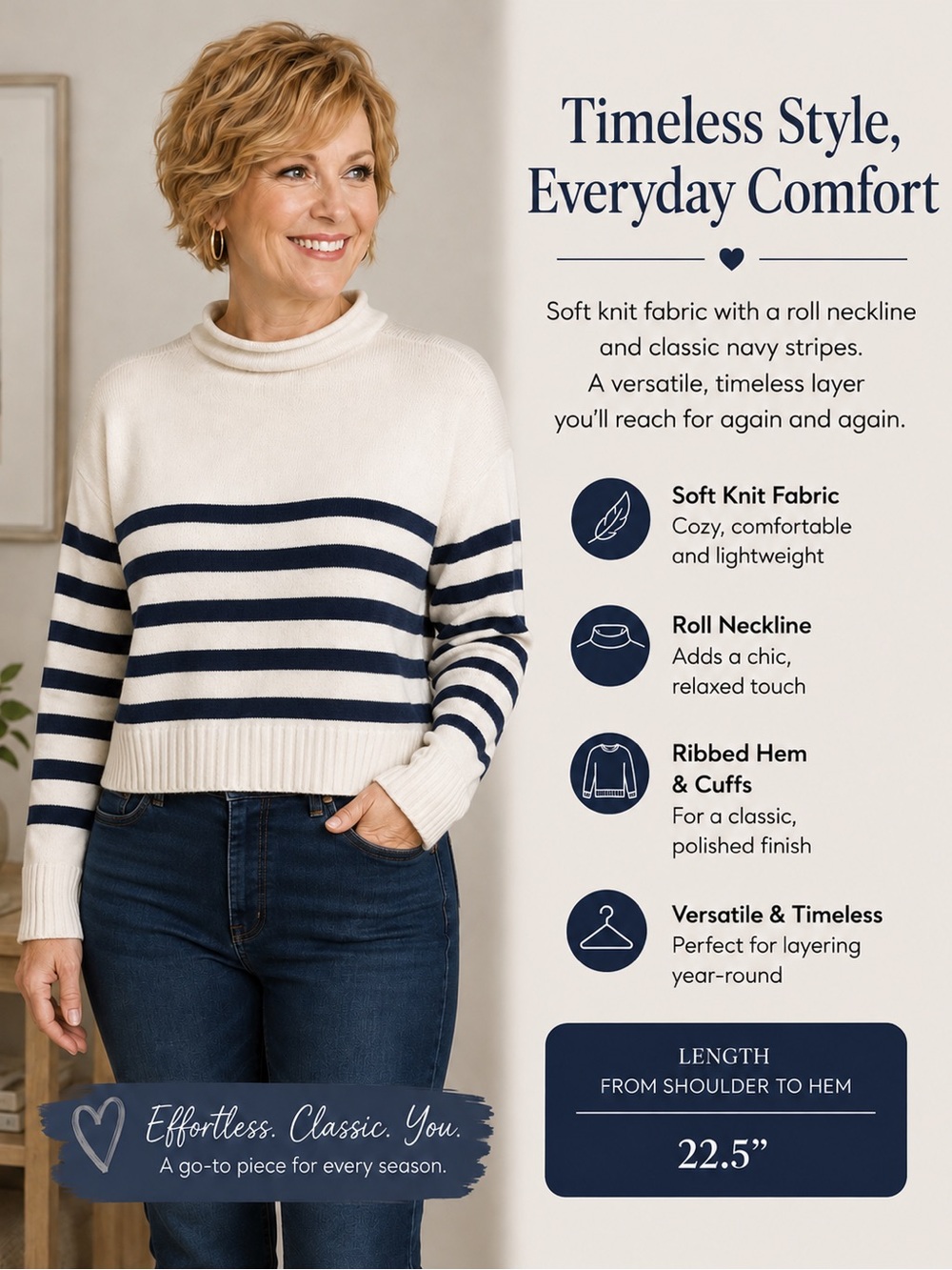 Cream & Navy Striped Knit Sweater